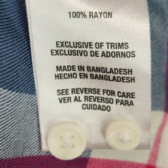 Woolrich Button Down Flannel Shirt Womens Sz L Blue Pink Plaid Long Tab Sleeve - Picture 6 of 7